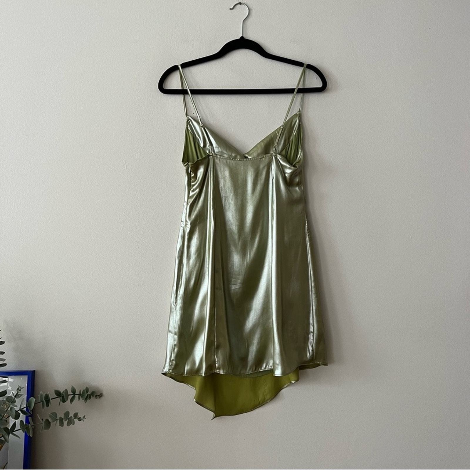 Uo Mallory Metallic Lime Green Cowl Neck Slip Dress — image 7 of 8